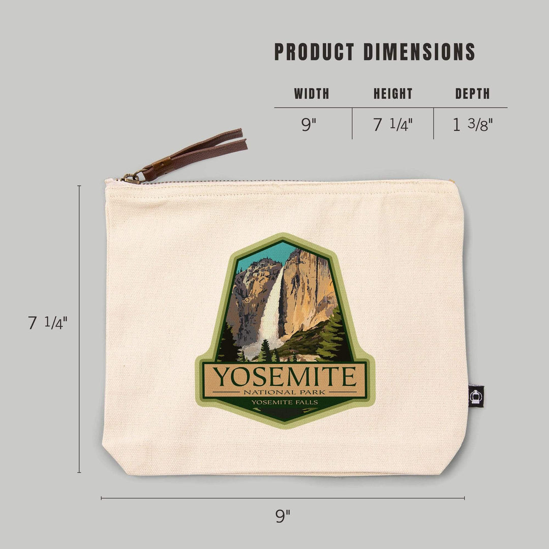 Yosemite National Park, California, Yosemite Falls,, Organic Cotton Zipper Pouch, Go Bag Go Bag Lantern Press 
