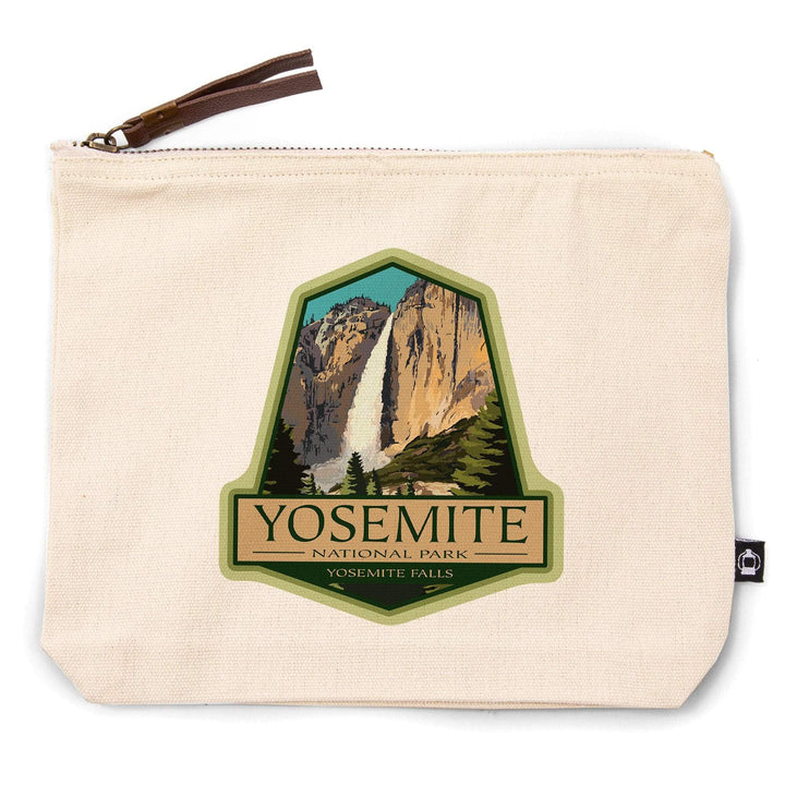 Yosemite National Park, California, Yosemite Falls,, Organic Cotton Zipper Pouch, Go Bag Go Bag Lantern Press 