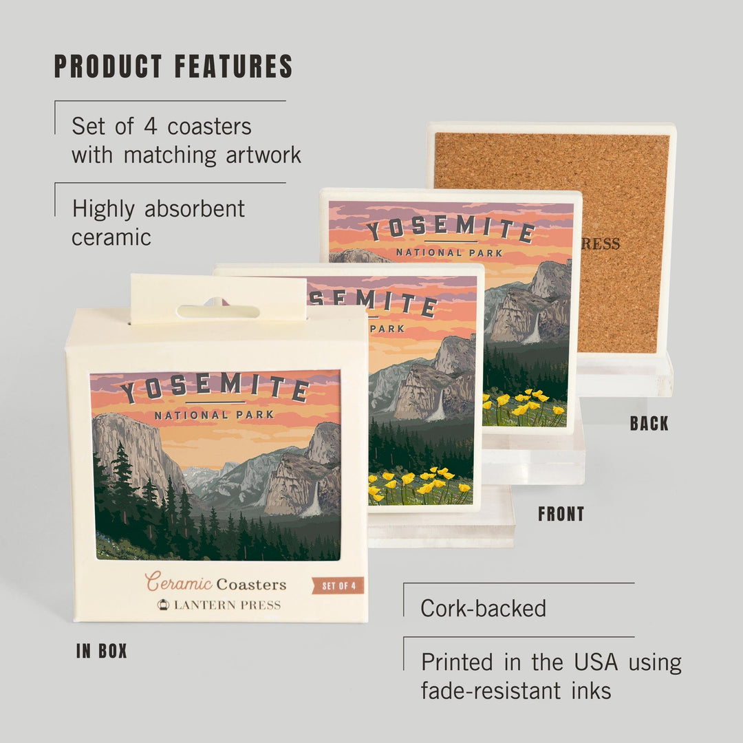 Yosemite National Park, Wildlife and Spring Flowers, Coasters Coasters Lantern Press 