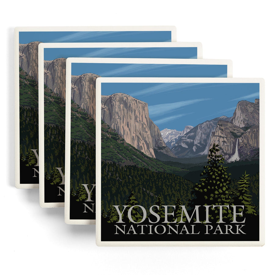 Yosemite Valley Scene, California, Lantern Press Artwork, Coaster Set Coasters Lantern Press 