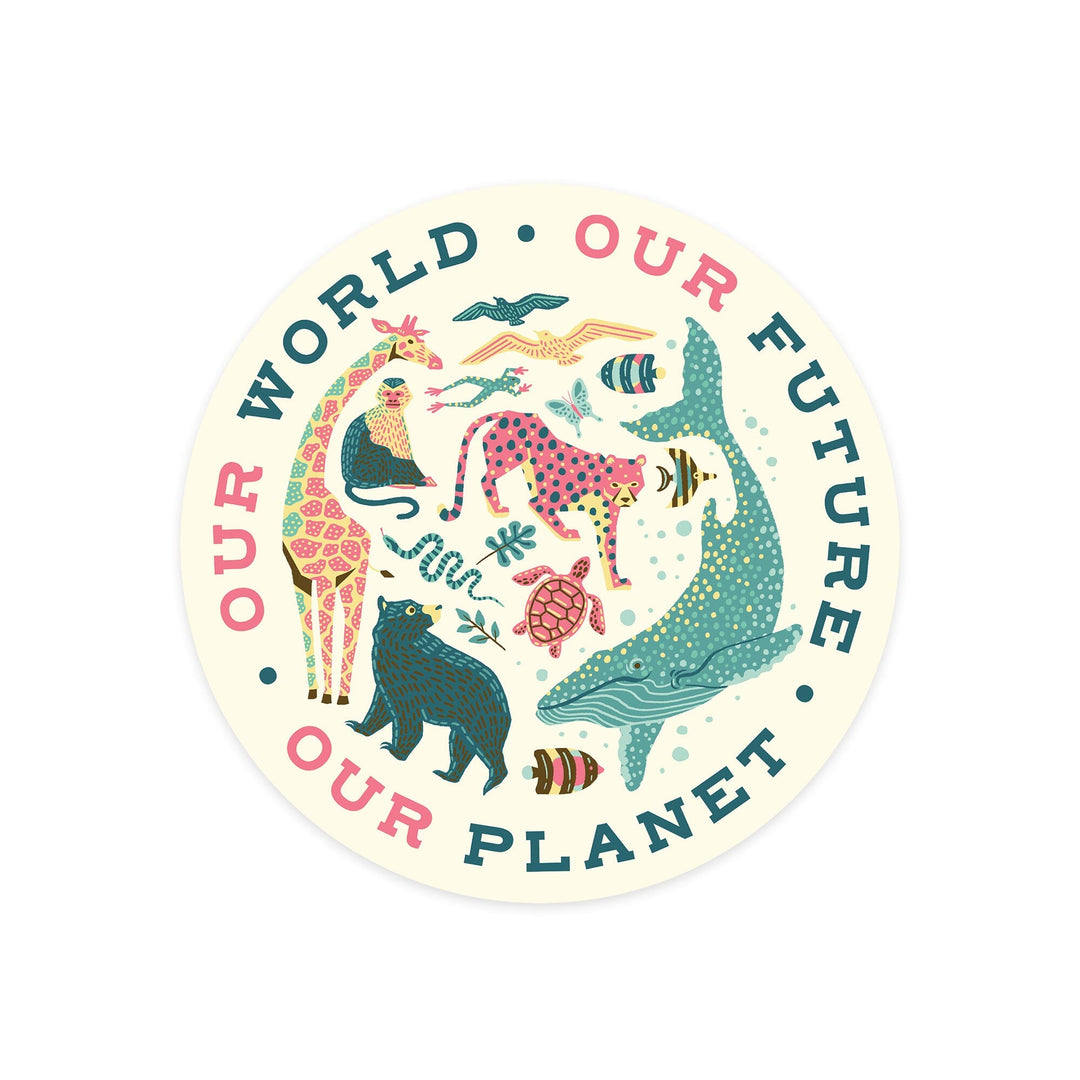 Young Conservationist Collection, Animal Montage, Our World, Our Future, Our Planet, Contour, Vinyl Sticker Sticker Lantern Press 