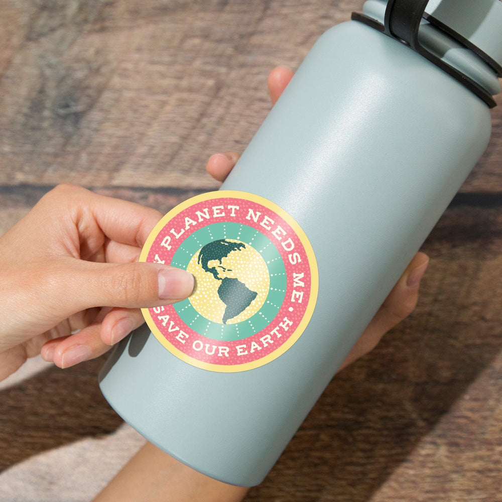Young Conservationist Collection, Earth, My Planet Needs Me, Contour, Vinyl Sticker Sticker Lantern Press 