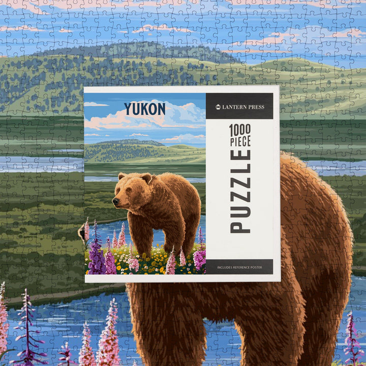 Yukon, Painterly, Grizzly Bear in Meadow, Jigsaw Puzzle Puzzle Lantern Press 