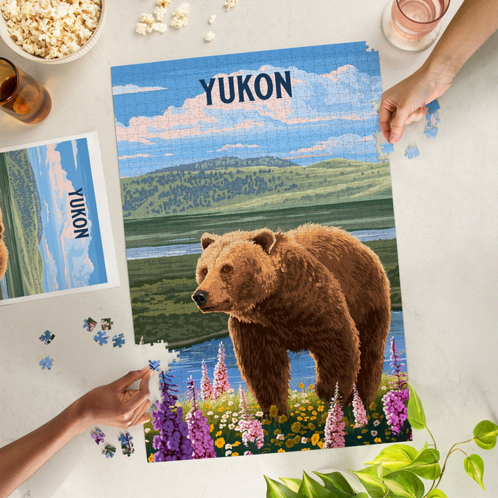 Yukon, Painterly, Grizzly Bear in Meadow, Jigsaw Puzzle Puzzle Lantern Press 