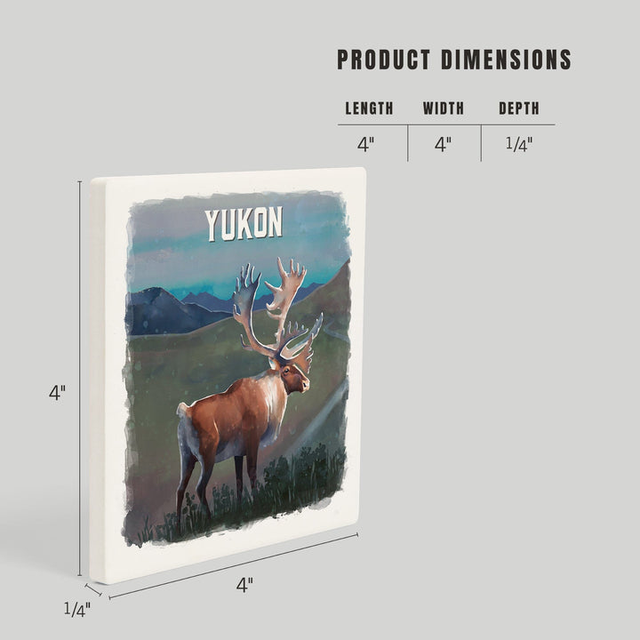 Yukon, Watercolor Study, Caribou, Coasters Coasters Lantern Press 