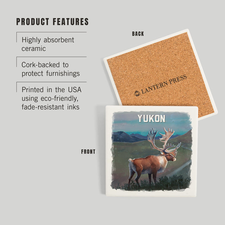 Yukon, Watercolor Study, Caribou, Coasters Coasters Lantern Press 
