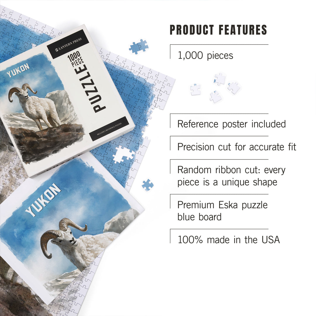 Yukon, Watercolor Study, Dall Sheep, Jigsaw Puzzle Puzzle Lantern Press 