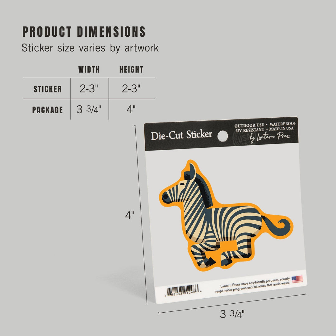 Zebra, Geometric, Contour, Lantern Press Artwork, Vinyl Sticker Sticker Lantern Press 