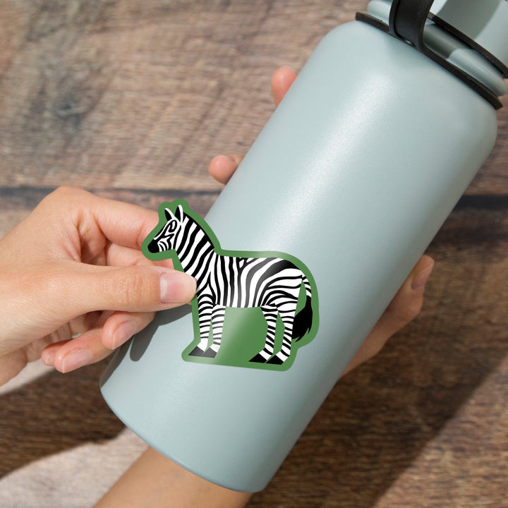 Zebra, Retro Style, Contour, Vinyl Sticker Sticker Lantern Press 