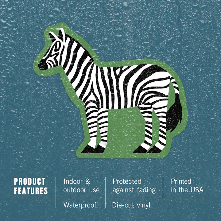 Zebra, Retro Style, Contour, Vinyl Sticker Sticker Lantern Press 
