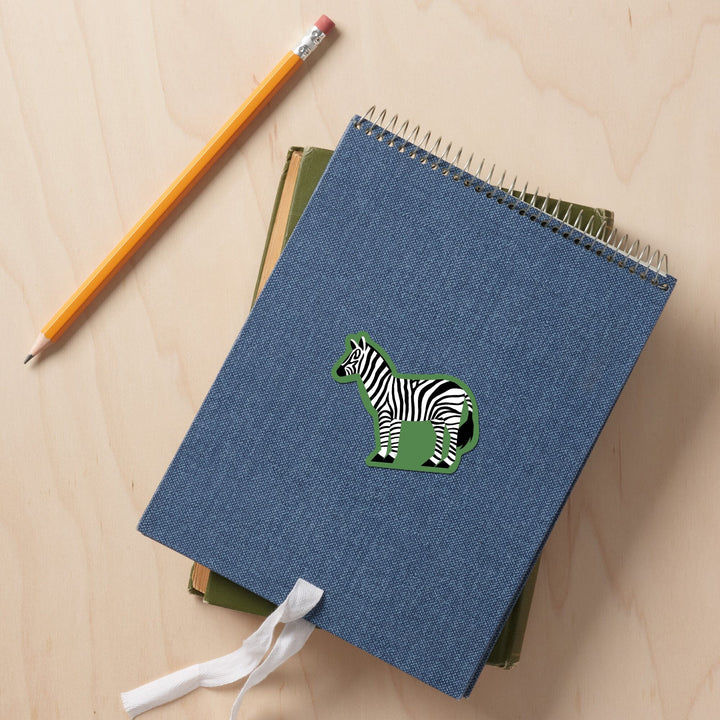 Zebra, Retro Style, Contour, Vinyl Sticker Sticker Lantern Press 