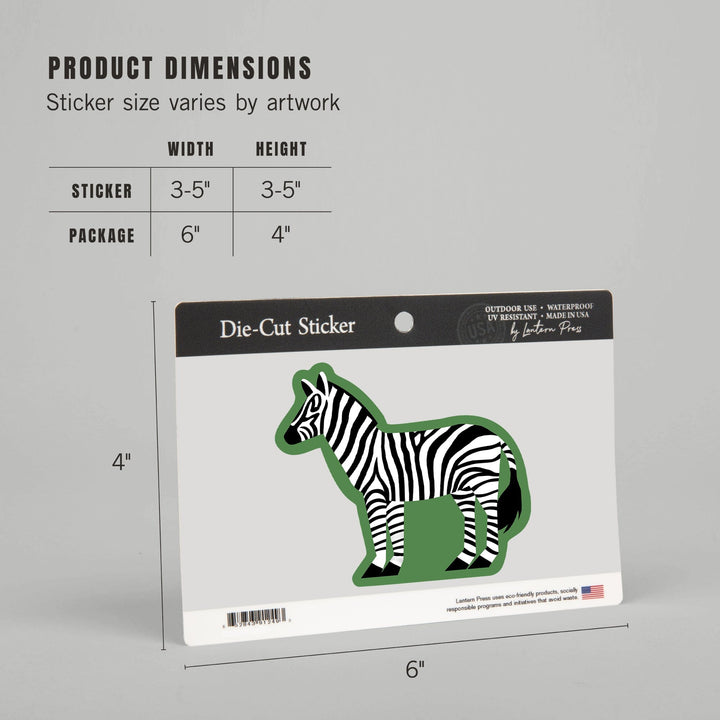 Zebra, Retro Style, Contour, Vinyl Sticker Sticker Lantern Press 