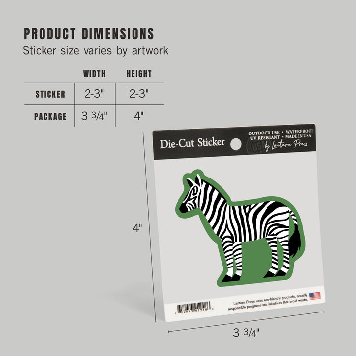 Zebra, Retro Style, Contour, Vinyl Sticker Sticker Lantern Press 