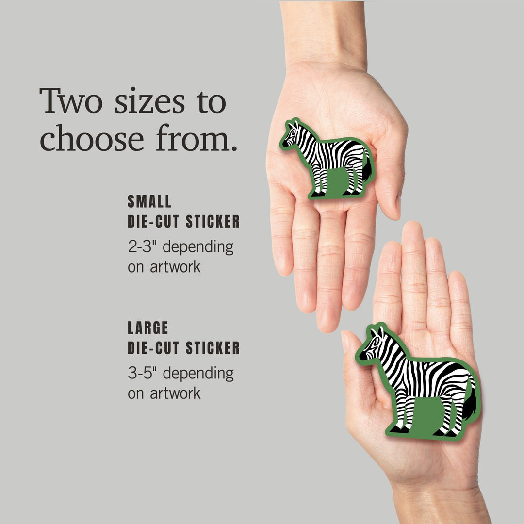 Zebra, Retro Style, Contour, Vinyl Sticker Sticker Lantern Press 