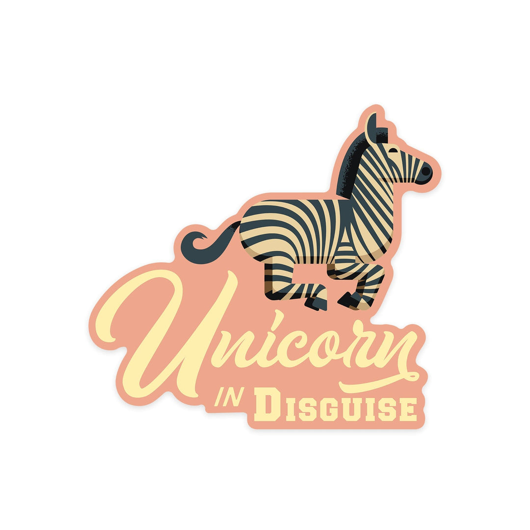 Zebra, Unicorn in Disguise, Geometric, Contour, Lantern Press Artwork, Vinyl Sticker Sticker Lantern Press 