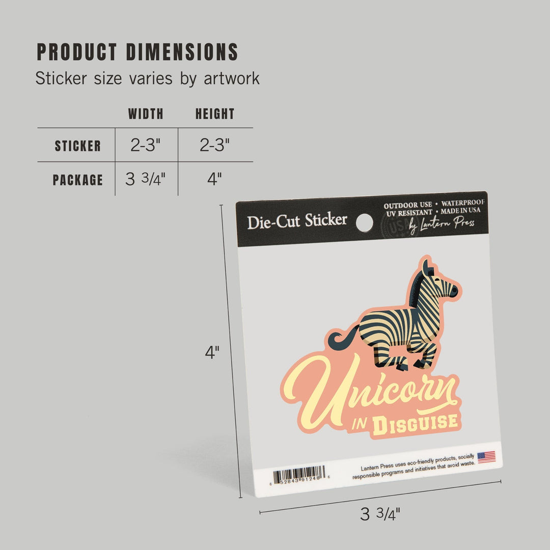 Zebra, Unicorn in Disguise, Geometric, Contour, Lantern Press Artwork, Vinyl Sticker Sticker Lantern Press 