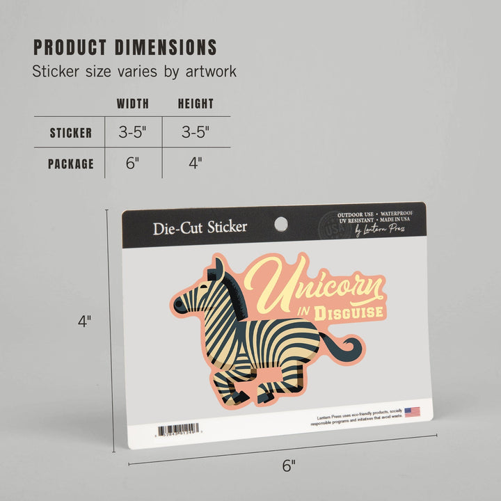 Zebra, Unicorn in Disguise, Geometric, Lantern Press Artwork, Vinyl Sticker Sticker Lantern Press 