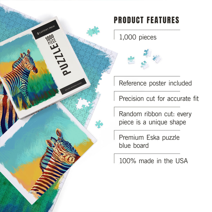Zebra, Vivid, Jigsaw Puzzle Puzzle Lantern Press 