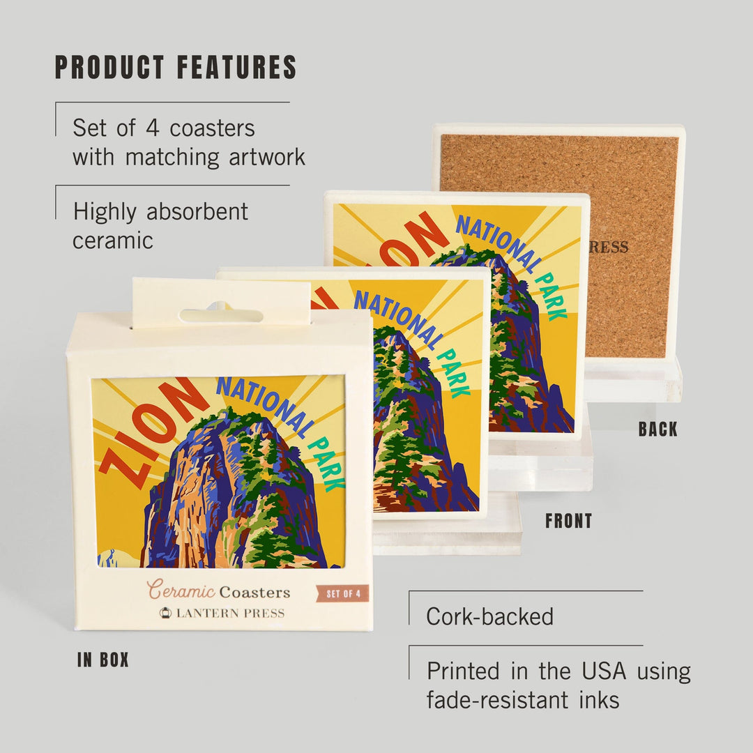 Zion National Park, Angel's Landing Psychedelic, Coasters Coasters Lantern Press 