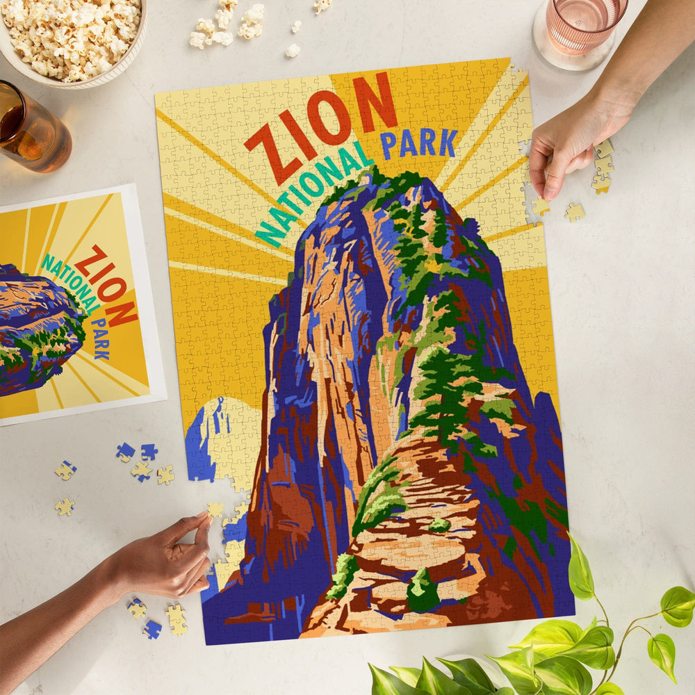 Zion National Park, Angel's Landing Psychedelic, Jigsaw Puzzle Puzzle Lantern Press 