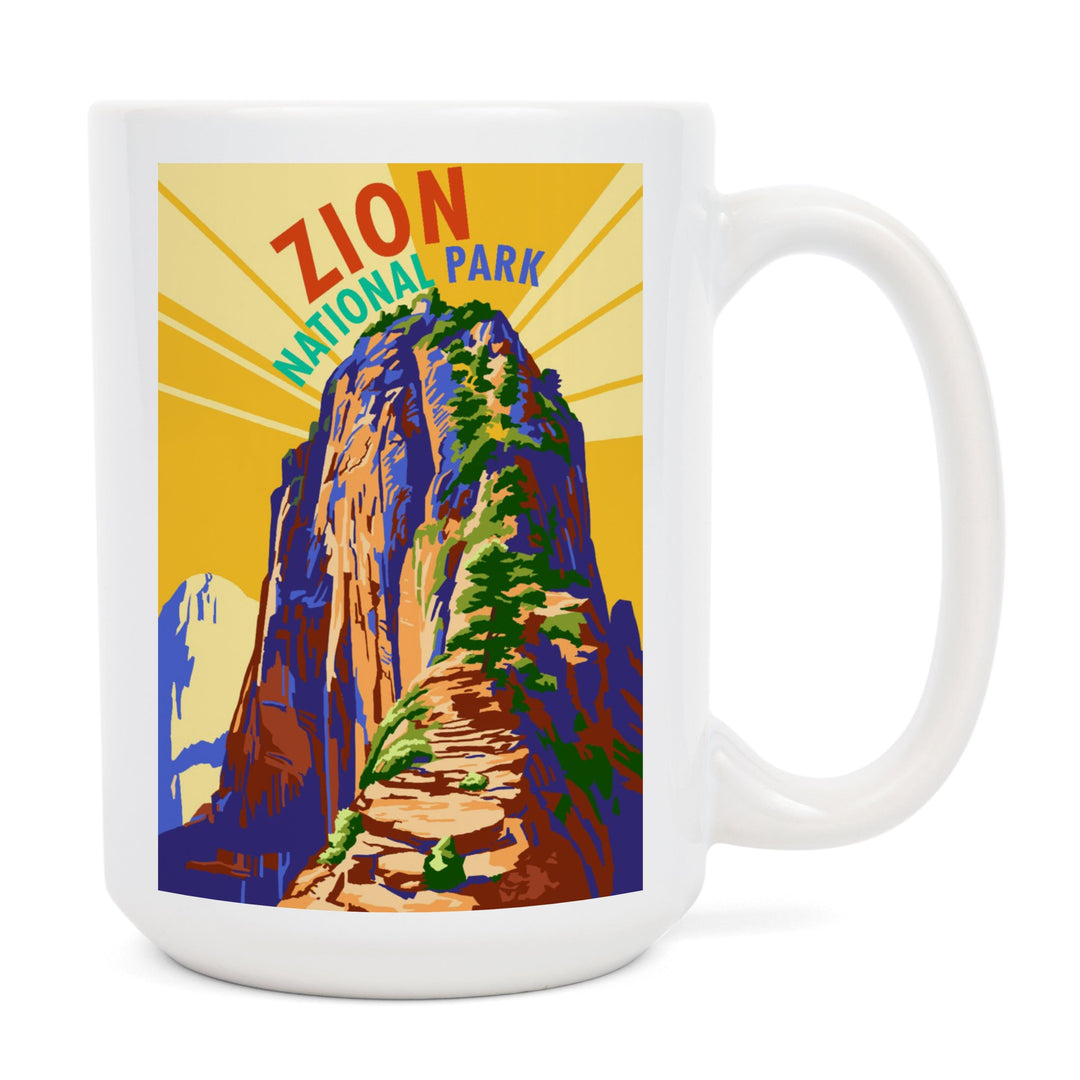 Zion National Park, Angel's Landing Psychedelic, Lantern Press Artwork, Ceramic Mug Mugs Lantern Press 