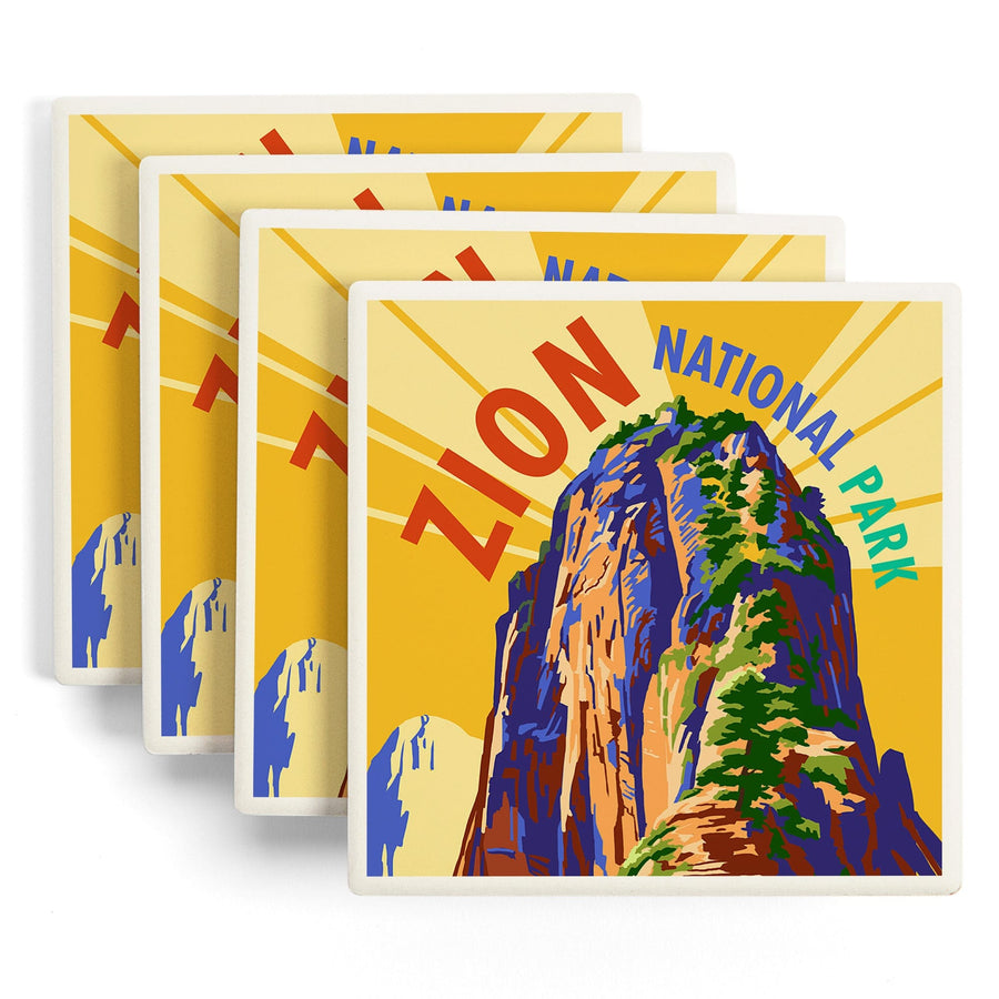 Zion National Park, Angel's Landing Psychedelic, Lantern Press Artwork, Coaster Set Coasters Lantern Press 