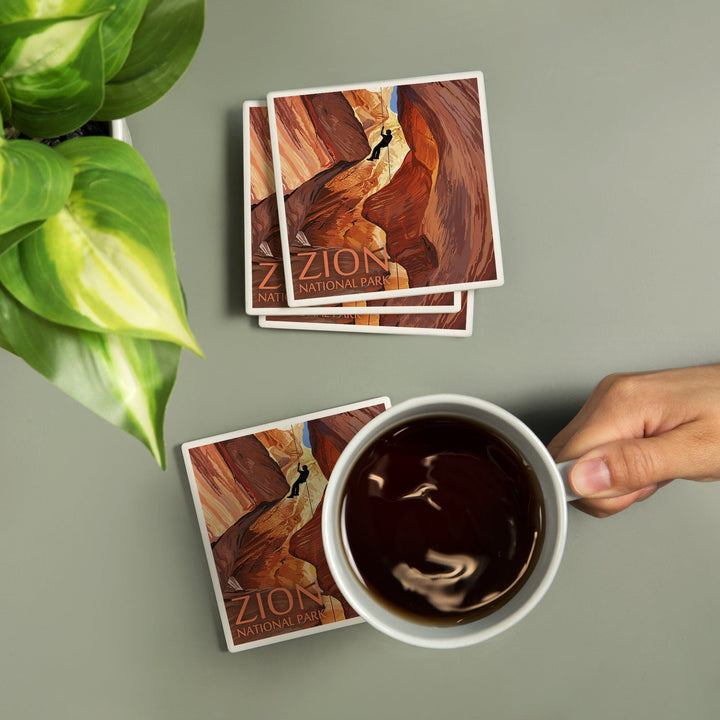 Zion National Park, Canyoneering Scene, Coasters Coasters Lantern Press 