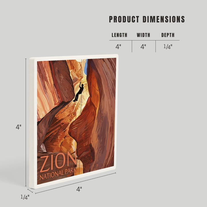 Zion National Park, Canyoneering Scene, Coasters Coasters Lantern Press 