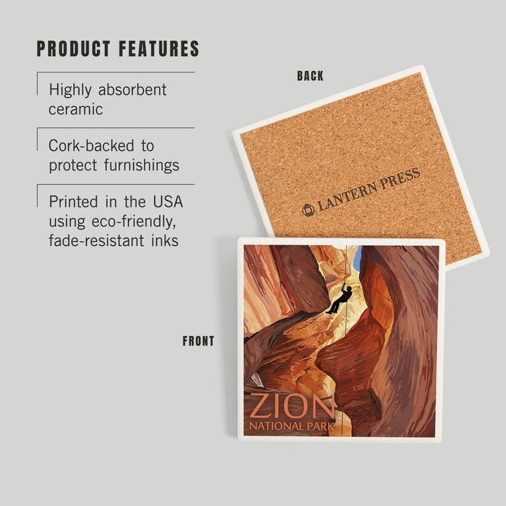 Zion National Park, Canyoneering Scene, Coasters Coasters Lantern Press 