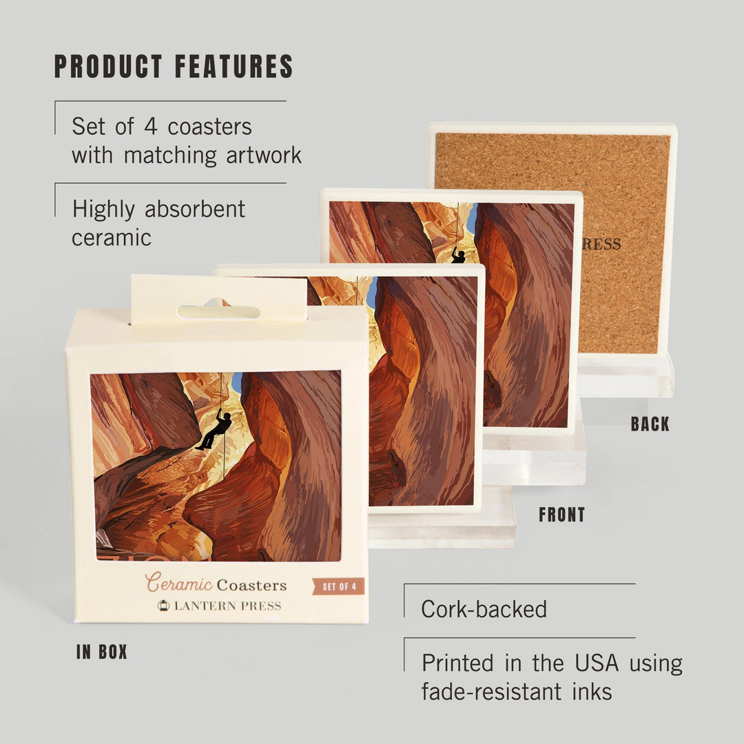 Zion National Park, Canyoneering Scene, Coasters Coasters Lantern Press 