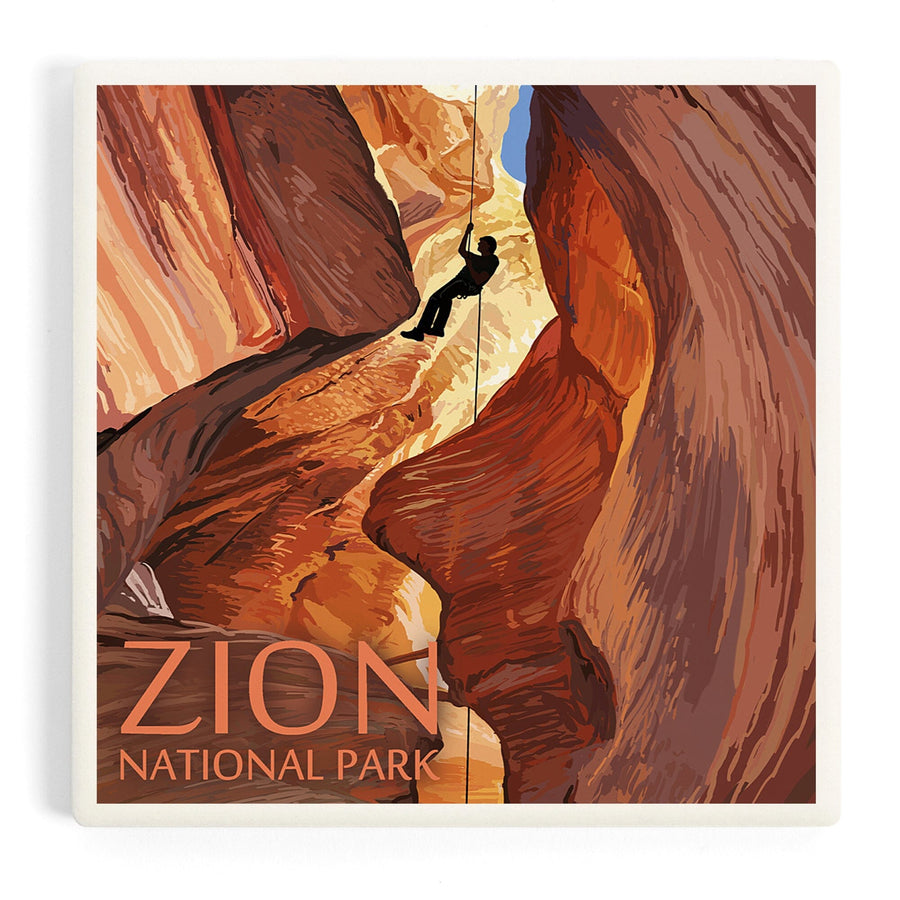 Zion National Park, Canyoneering Scene, Coasters Coasters Lantern Press 
