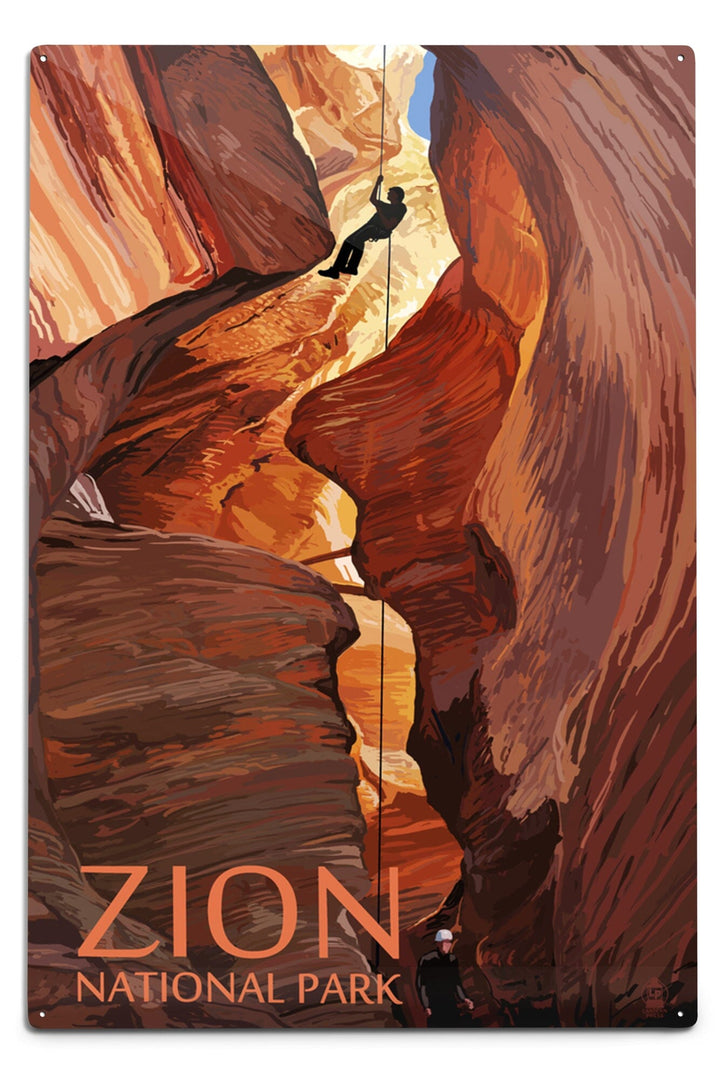 Zion National Park, Canyoneering Scene, Metal Signs Metal Lantern Press 12x18 Metal Sign 