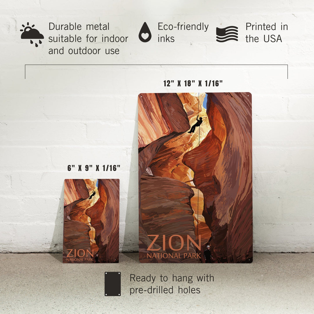 Zion National Park, Canyoneering Scene, Metal Signs Metal Lantern Press 