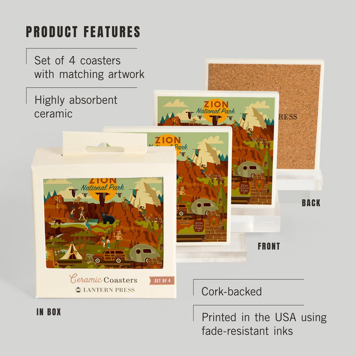 Zion National Park, Geometric National Park Series, Coasters Coasters Lantern Press 