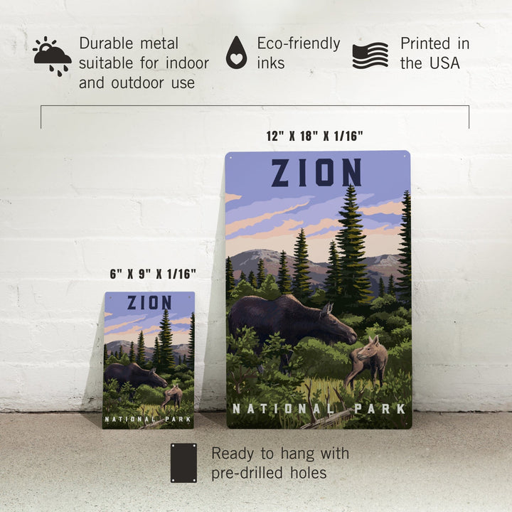 Zion National Park, Moose Scene, Metal Signs Metal Lantern Press 