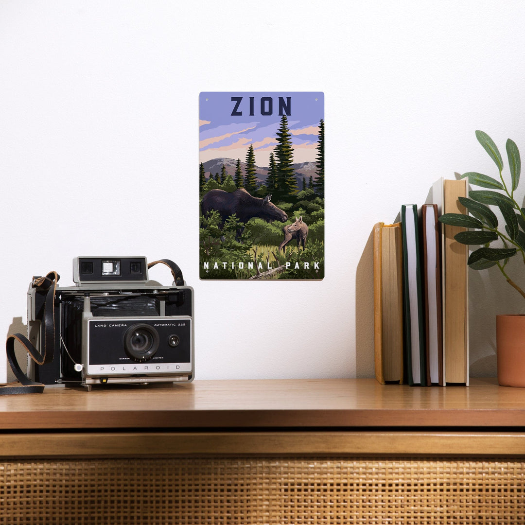 Zion National Park, Moose Scene, Metal Signs Metal Lantern Press 