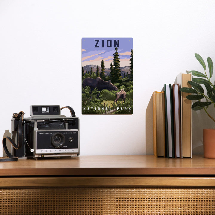 Zion National Park, Moose Scene, Metal Signs Metal Lantern Press 