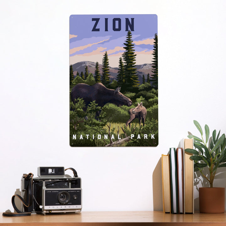 Zion National Park, Moose Scene, Metal Signs Metal Lantern Press 