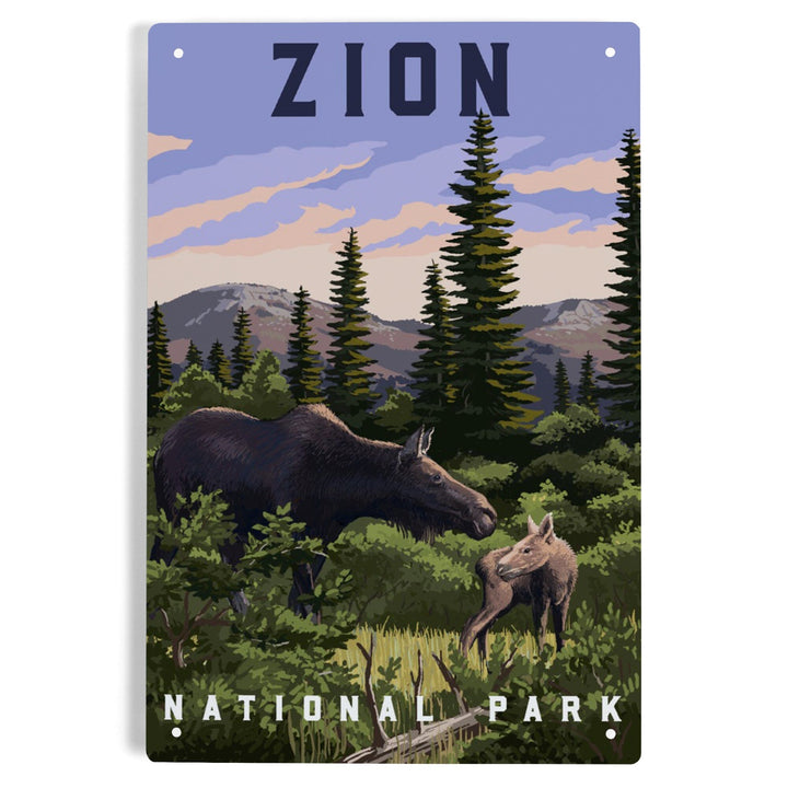 Zion National Park, Moose Scene, Metal Signs Metal Lantern Press 