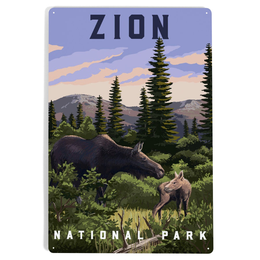 Zion National Park, Moose Scene, Metal Signs Metal Lantern Press 