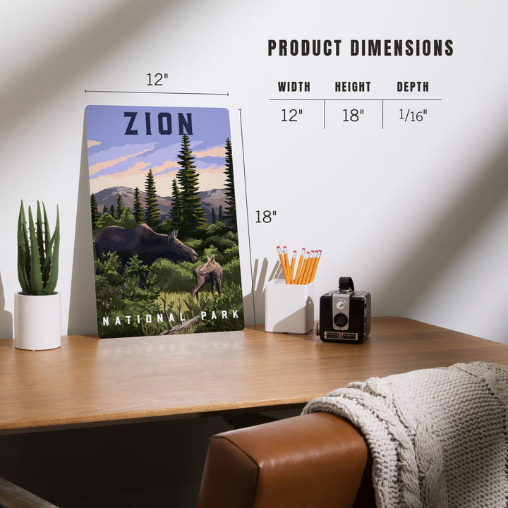 Zion National Park, Moose Scene, Metal Signs Metal Lantern Press 