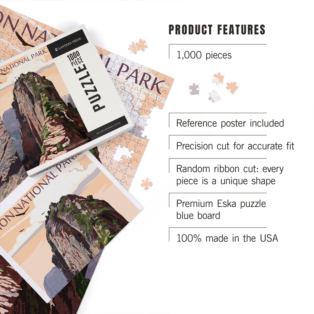 Zion National Park, Utah, Angels Landing and Condors, Jigsaw Puzzle Puzzle Lantern Press 