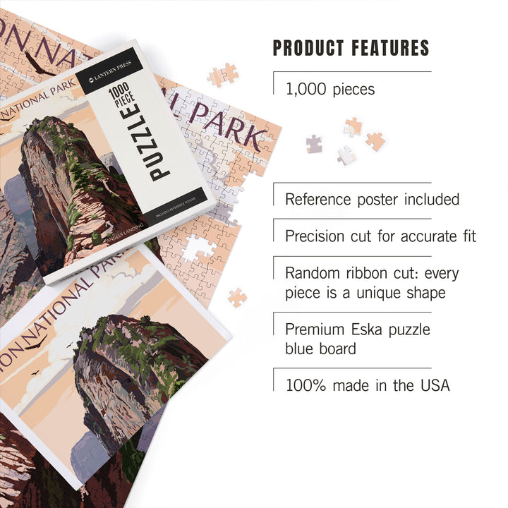 Zion National Park, Utah, Angels Landing and Condors, Jigsaw Puzzle Puzzle Lantern Press 