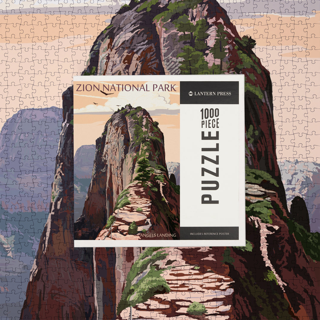 Zion National Park, Utah, Angels Landing and Condors, Jigsaw Puzzle Puzzle Lantern Press 