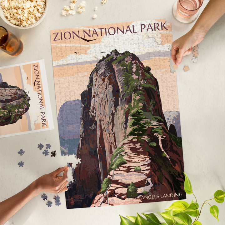 Zion National Park, Utah, Angels Landing and Condors, Jigsaw Puzzle Puzzle Lantern Press 