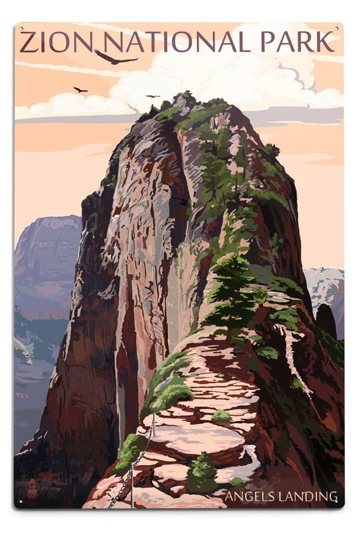 Zion National Park, Utah, Angels Landing and Condors, Metal Signs Metal Lantern Press 12x18 Metal Sign 