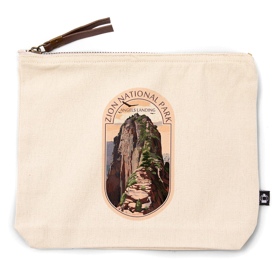 Zion National Park, Utah, Angels Landing and Condors,, Organic Cotton Zipper Pouch, Go Bag Go Bag Lantern Press 