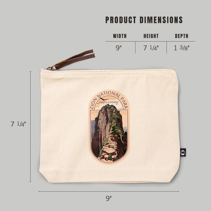Zion National Park, Utah, Angels Landing and Condors,, Organic Cotton Zipper Pouch, Go Bag Go Bag Lantern Press 