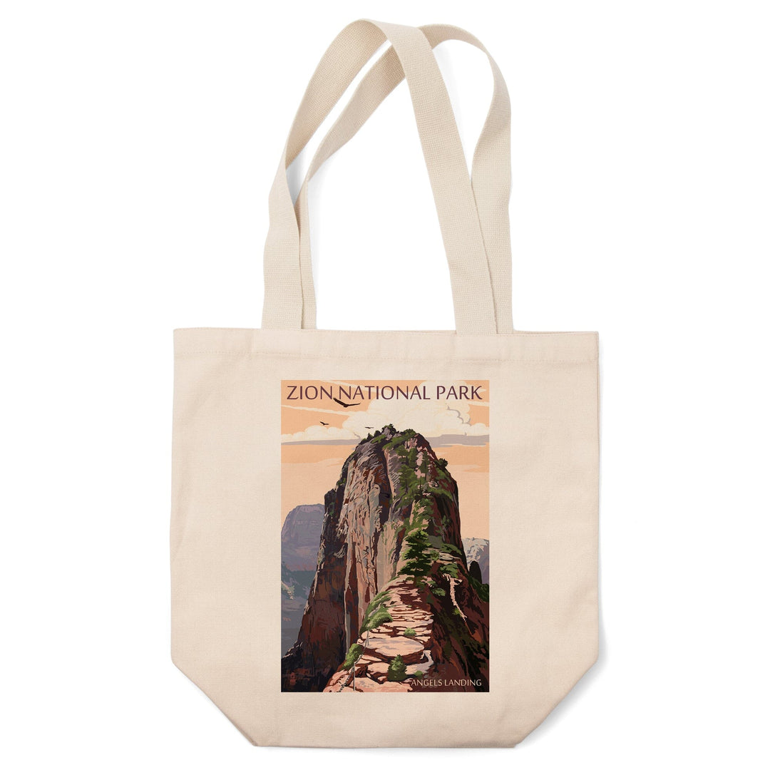 Zion National Park, Utah, Angels Landing & Condors, Lantern Press Artwork, Tote Bag Totes Lantern Press 
