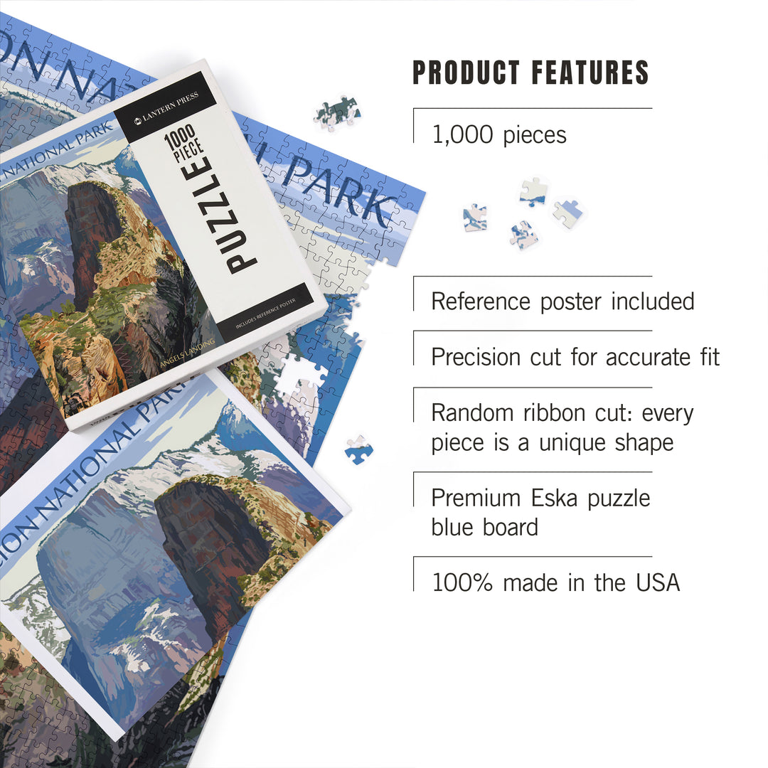 Zion National Park, Utah, Angels Landing, Jigsaw Puzzle Puzzle Lantern Press 